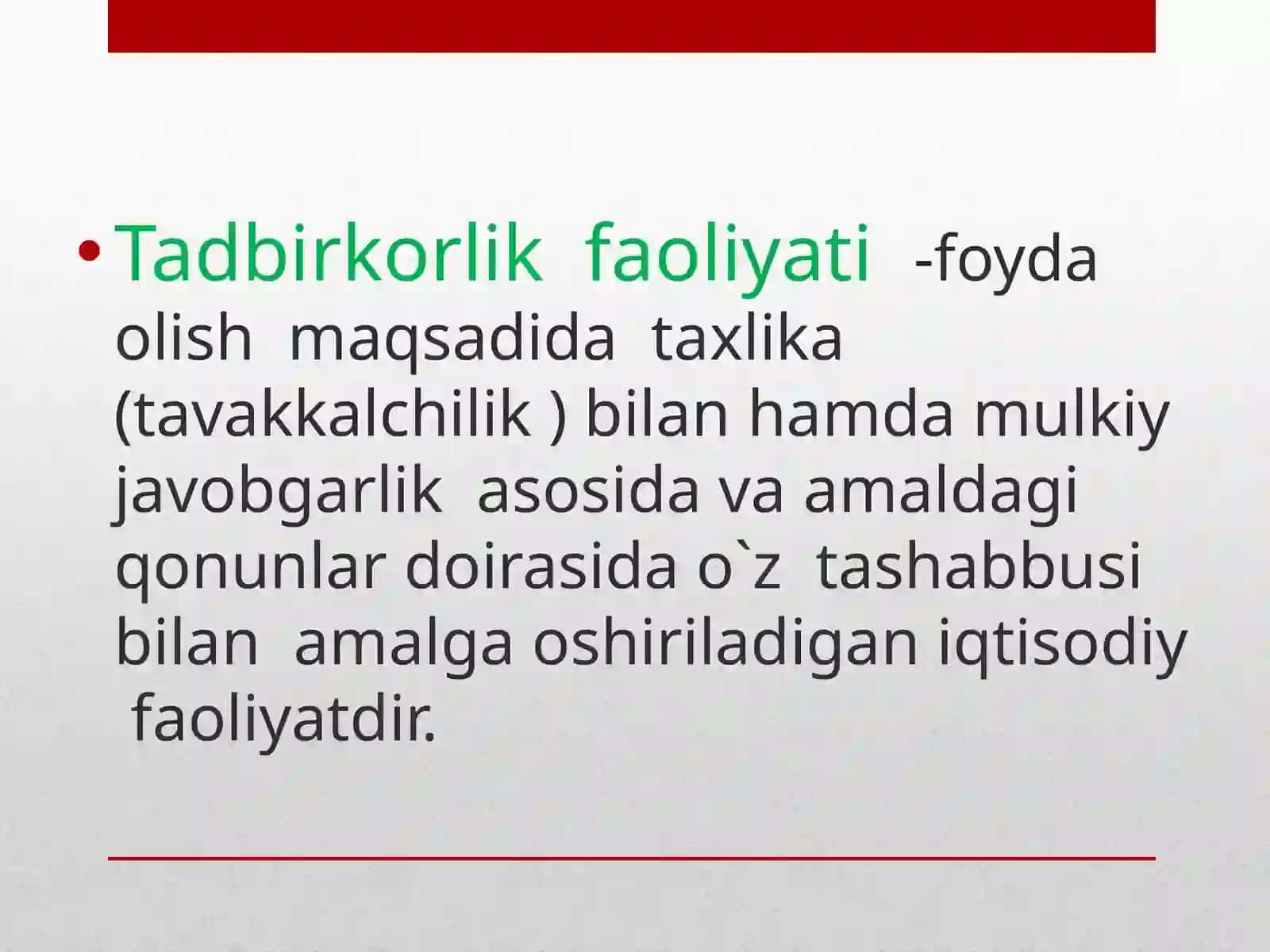 Tadbirkorlik faoliyati moxiyati belgilari va shakillari 4