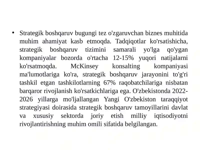 Strategik boshqaruv fanining predmeti va boshqaruv jarayoni 4