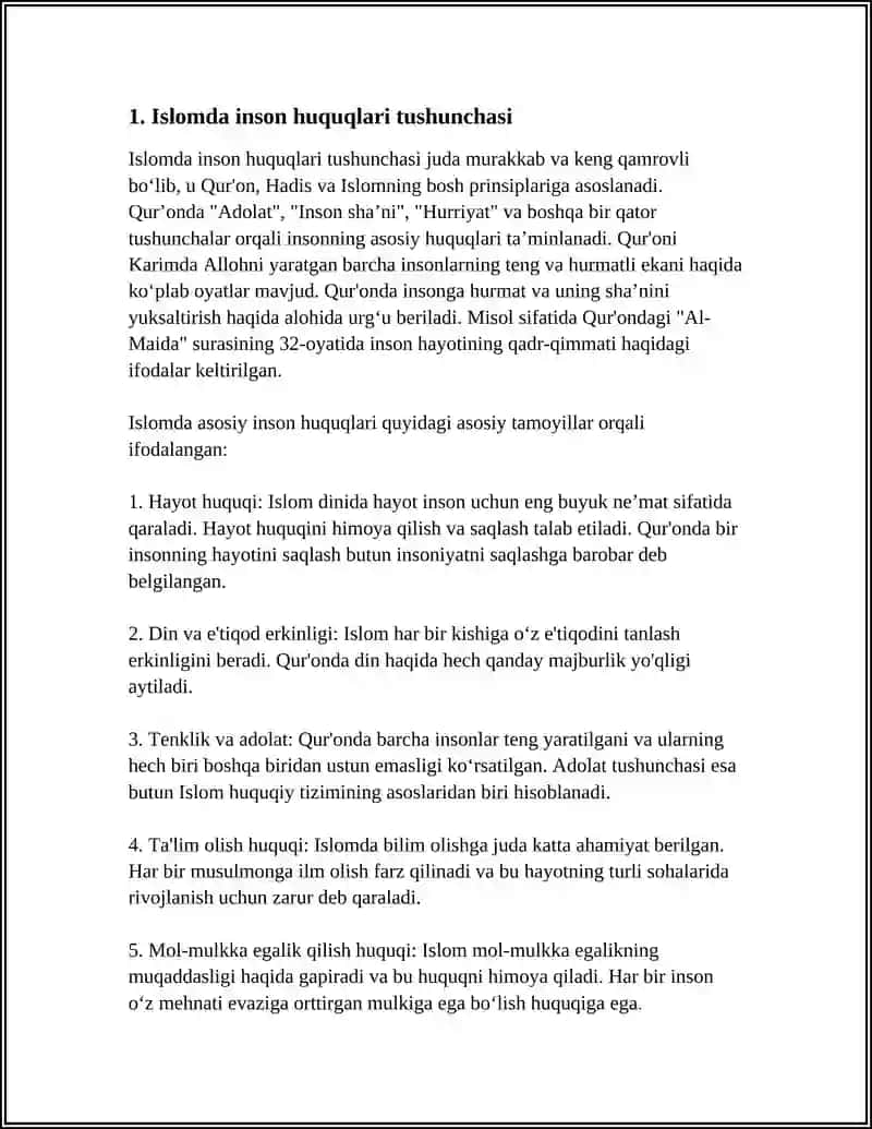 ISLOM INSON HUQUQLARI BOʻYICHA TEST 4