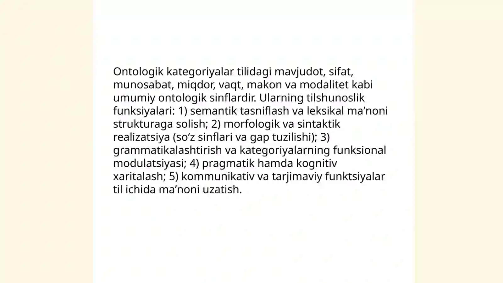 Ontologik va munosabatdosh kategoriyalar uygʻunligi 4