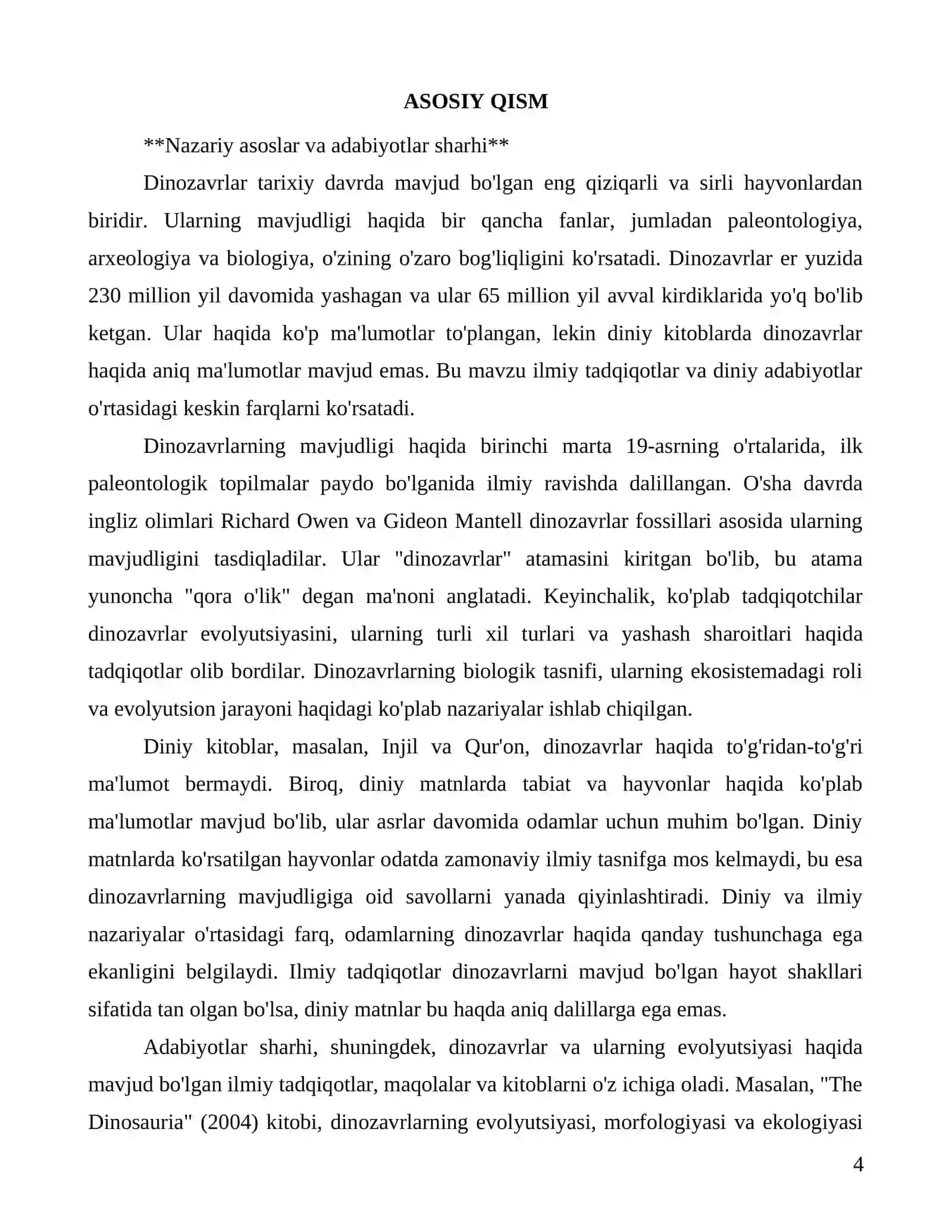 Dinozavrlar bo'lganligini fan isbotlagan, diniy kitoblarda yozilmagan 4