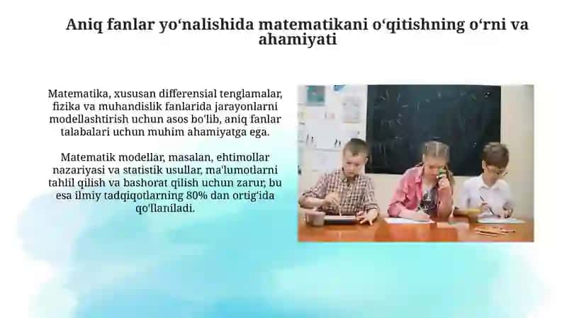 Akademik litseylaming aniq fanlar yo'nalishidagi guruxlarida matematika o'gitishning maqsad 4