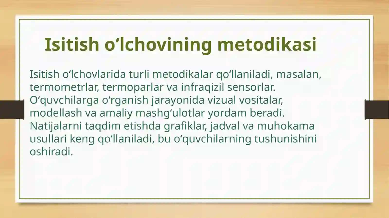 Laboratoriya jihozi, isitish oʻlchovi, optik asboblar, koʻrgazmali qurollar turlari va tabiiy fanlarda ulardan foydalanish metodikasi 4