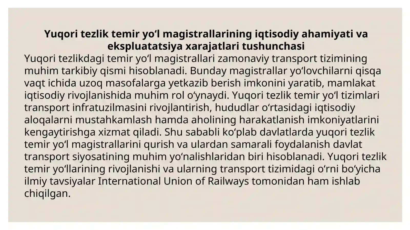 Yuqori tezlik magistrallaridan foydalanishda harajatlarni aniqlash 4