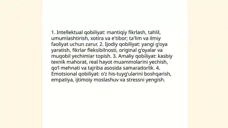 Psixologiya fanidan" Qobiliyat" mavzusida 4