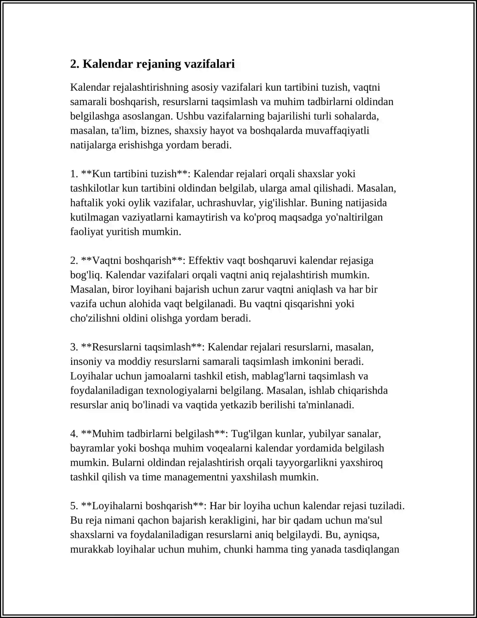 ISTIQBOLLI VA KALENDAR REJA O'RTASIDAGI ALOQA MAQSADLARI. BIR-BIRIDAN FARQI 4