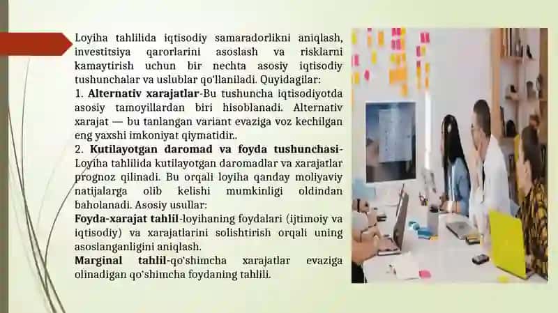Loyiha tahlili bilan bog'liq iqtisodiy konsepsiyalar 4