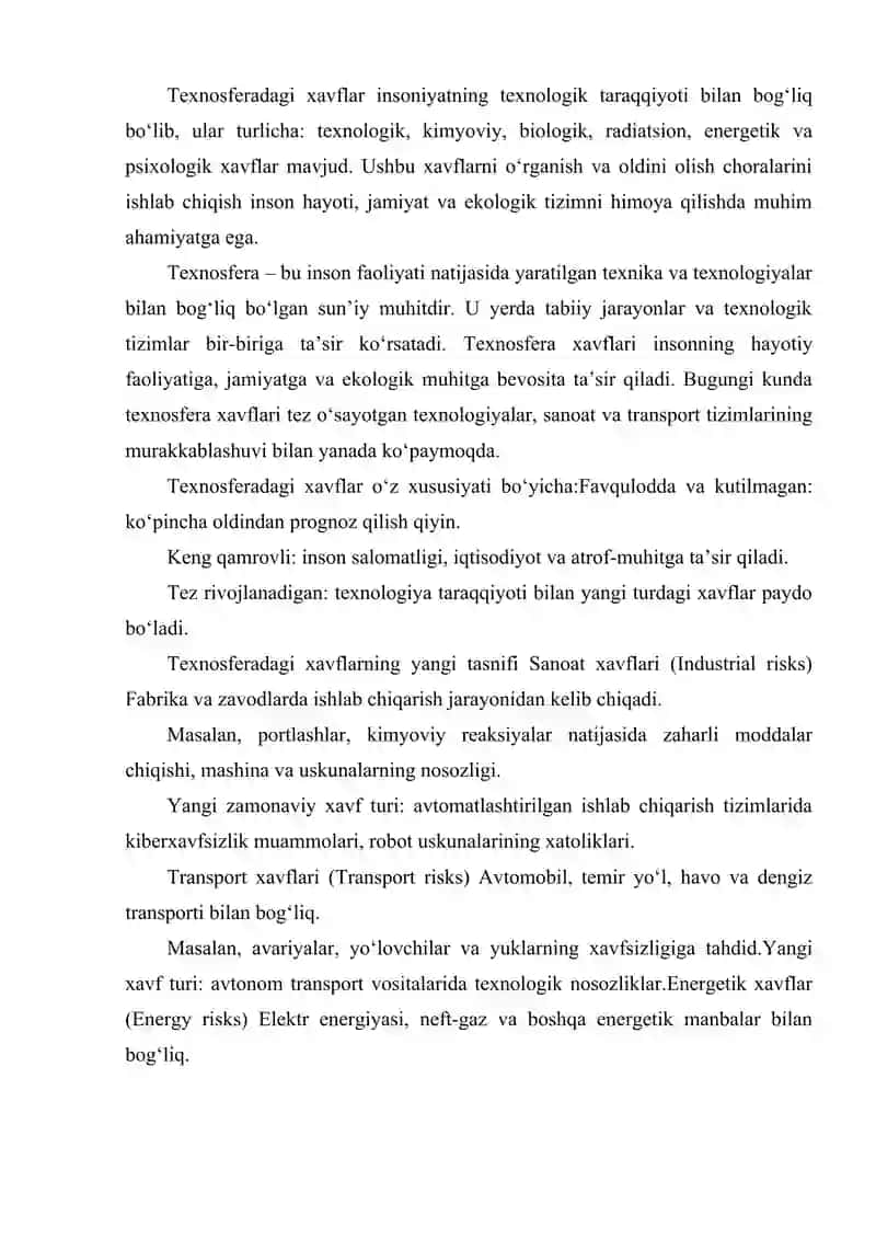 TEXNOSFERADAGI XAVFLAR TAVSIFI VA ULARNING TURLARI 4