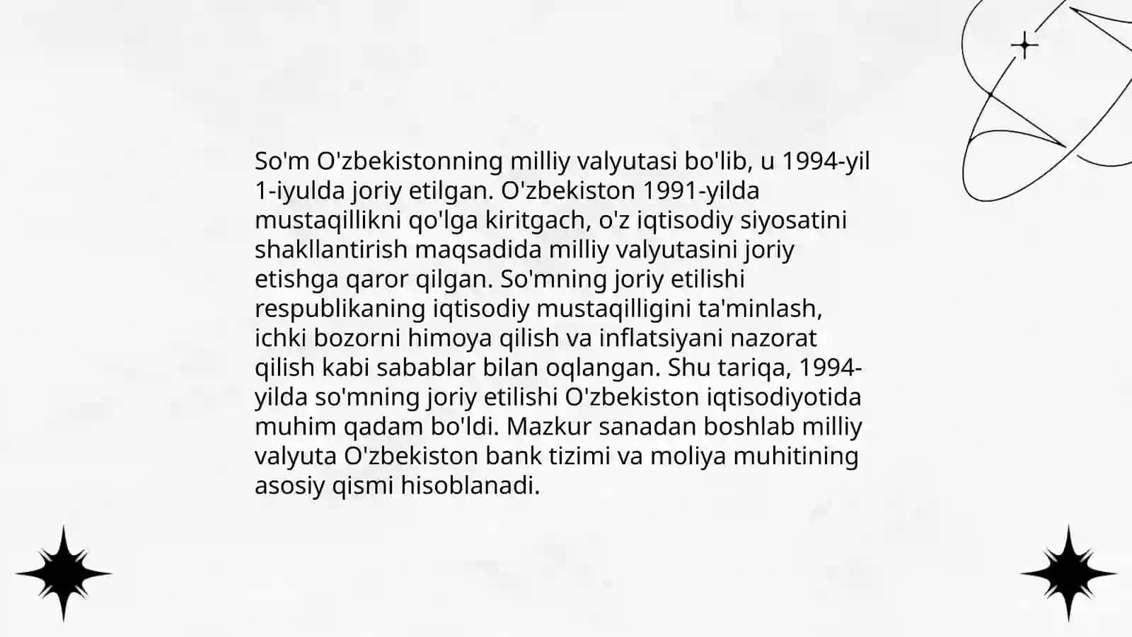 O'zbekiston milliy pul - soʻmning joriy etilishi va uning qadr-qimmatini saqlash 4