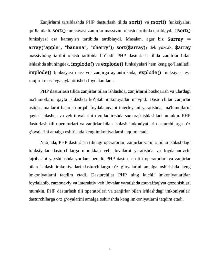 PHP Web dasturlash tili operatorlari ustida amallar 4