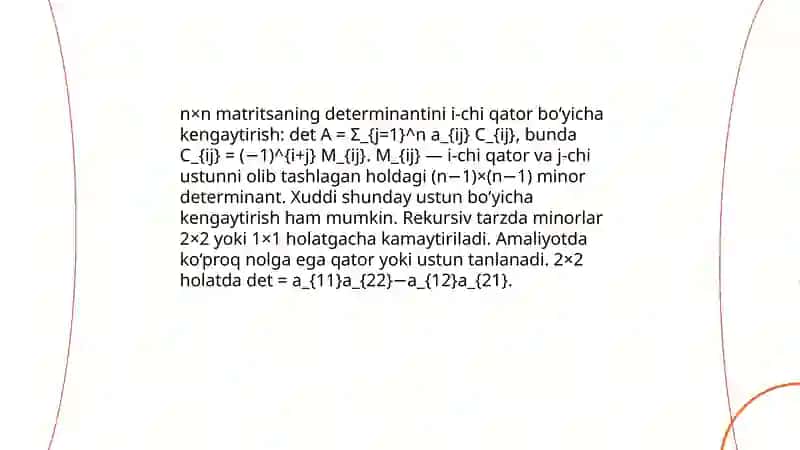 Yuqori tartibli determinantlar 4
