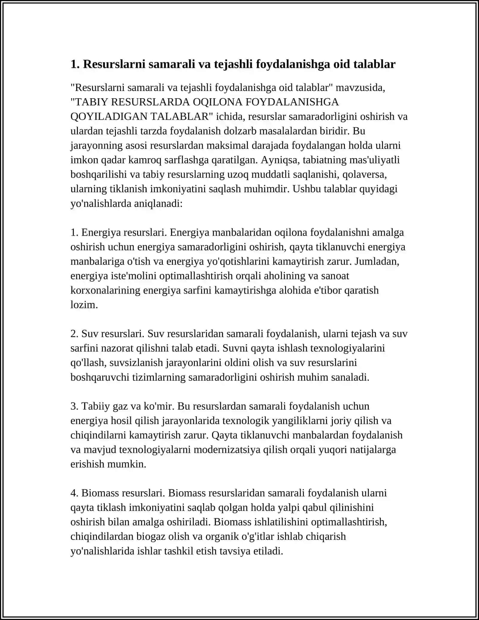 TABIY RESURSLARDA OQILONA FOYDALANISHGA QOYILADIGAN TALABLAR 4