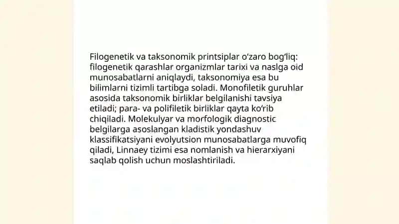 Filogenetik sistematikaning mohiyati. K.Linney sistematikasi Roʻziyeva Sojida 4
