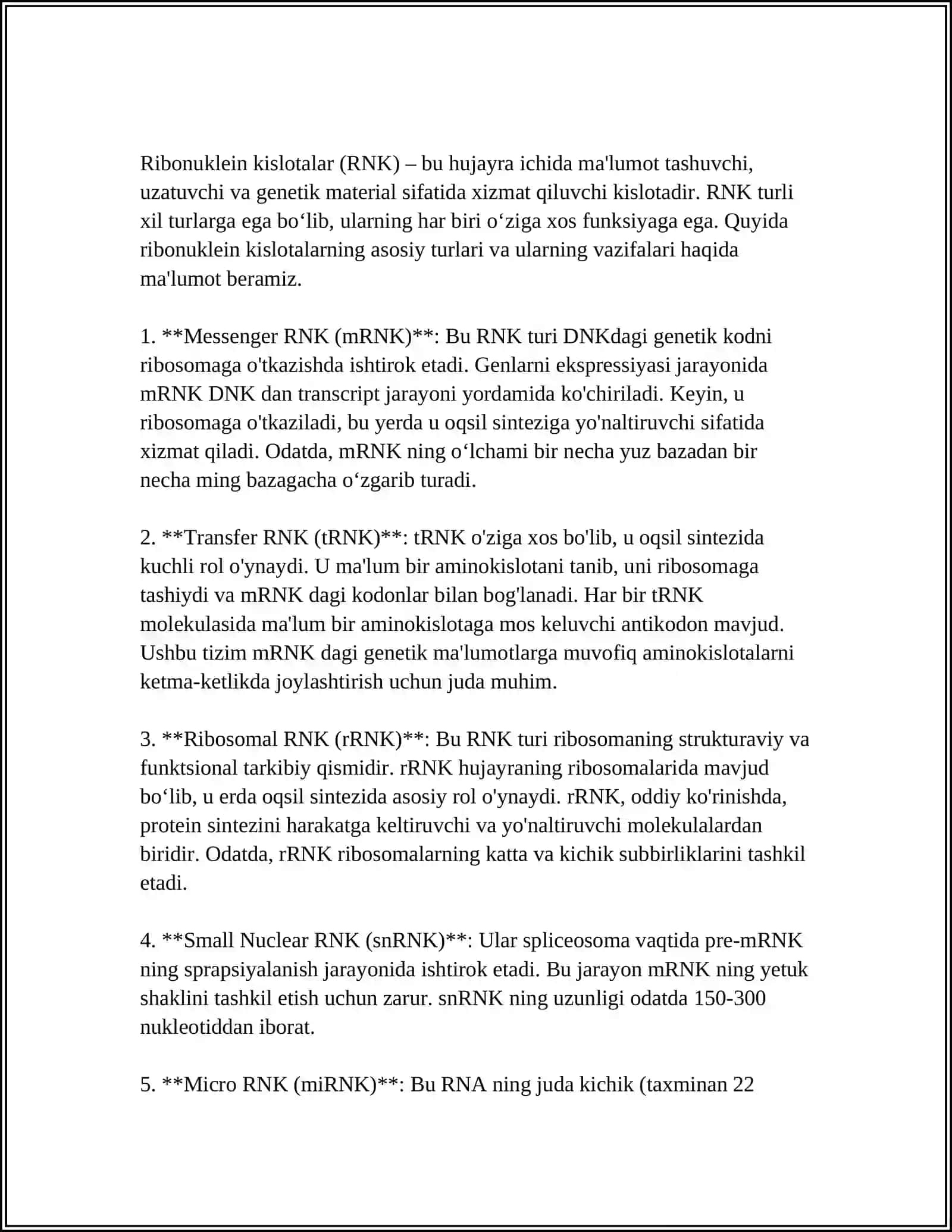 RIBONUKLEIN KISLOTALAR. MUKOPOLISAXARIDLAR 4
