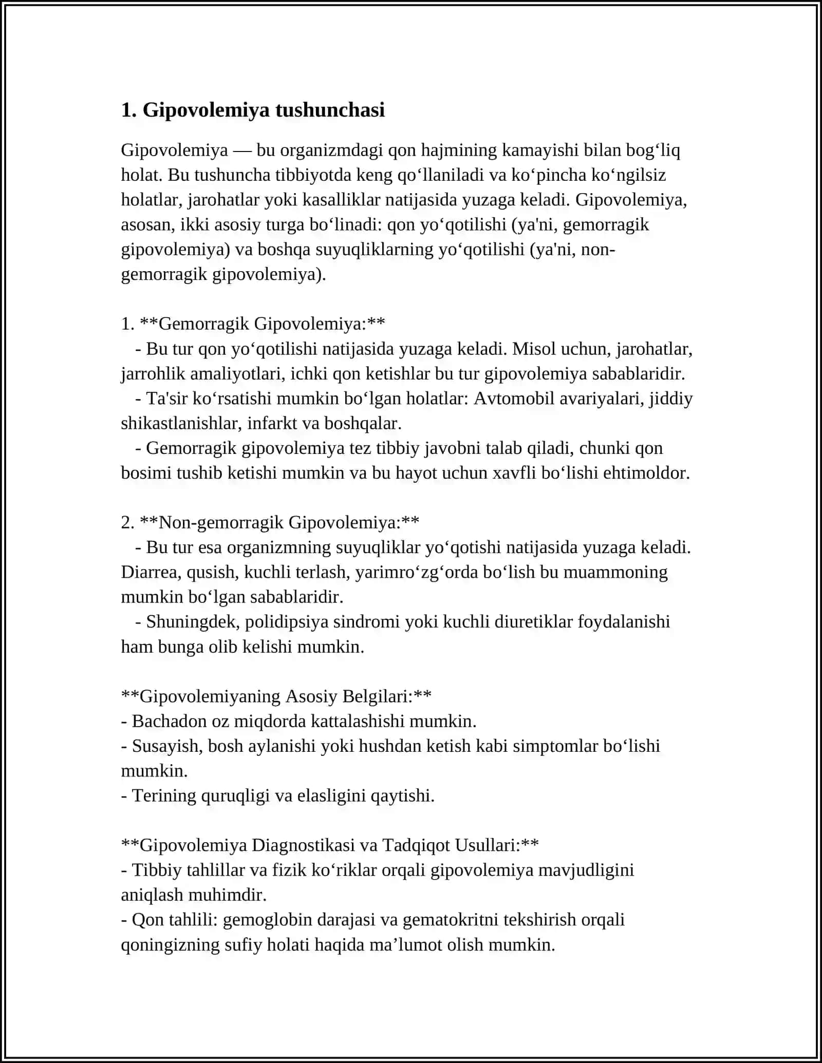 GIPOVOLEMIYALARDA QON AYLANISHINING O‘ZGARISHLARI 4