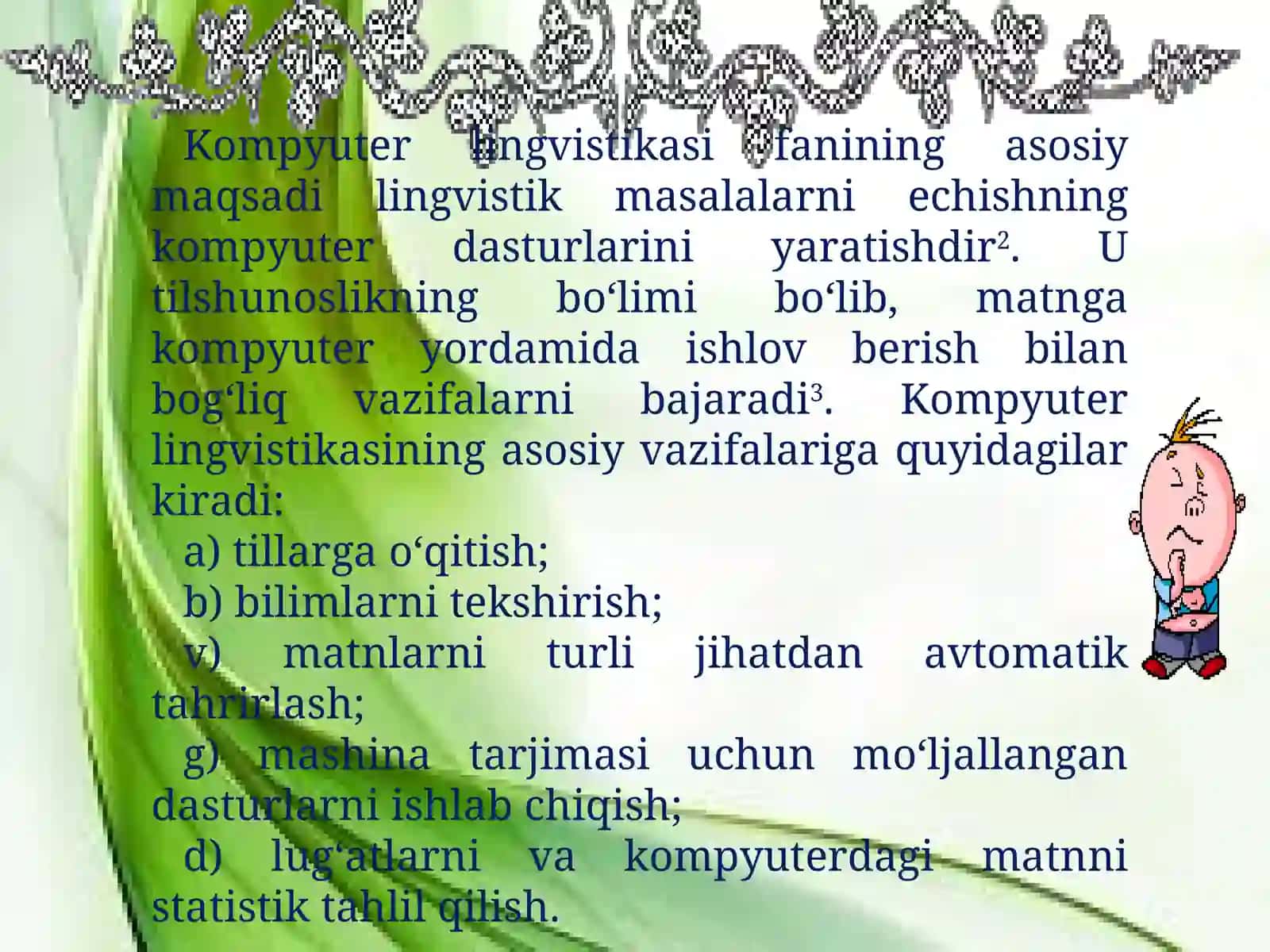 Kompyuter lingvistikasi metodlari,resurslari,yo’nalishlari 4