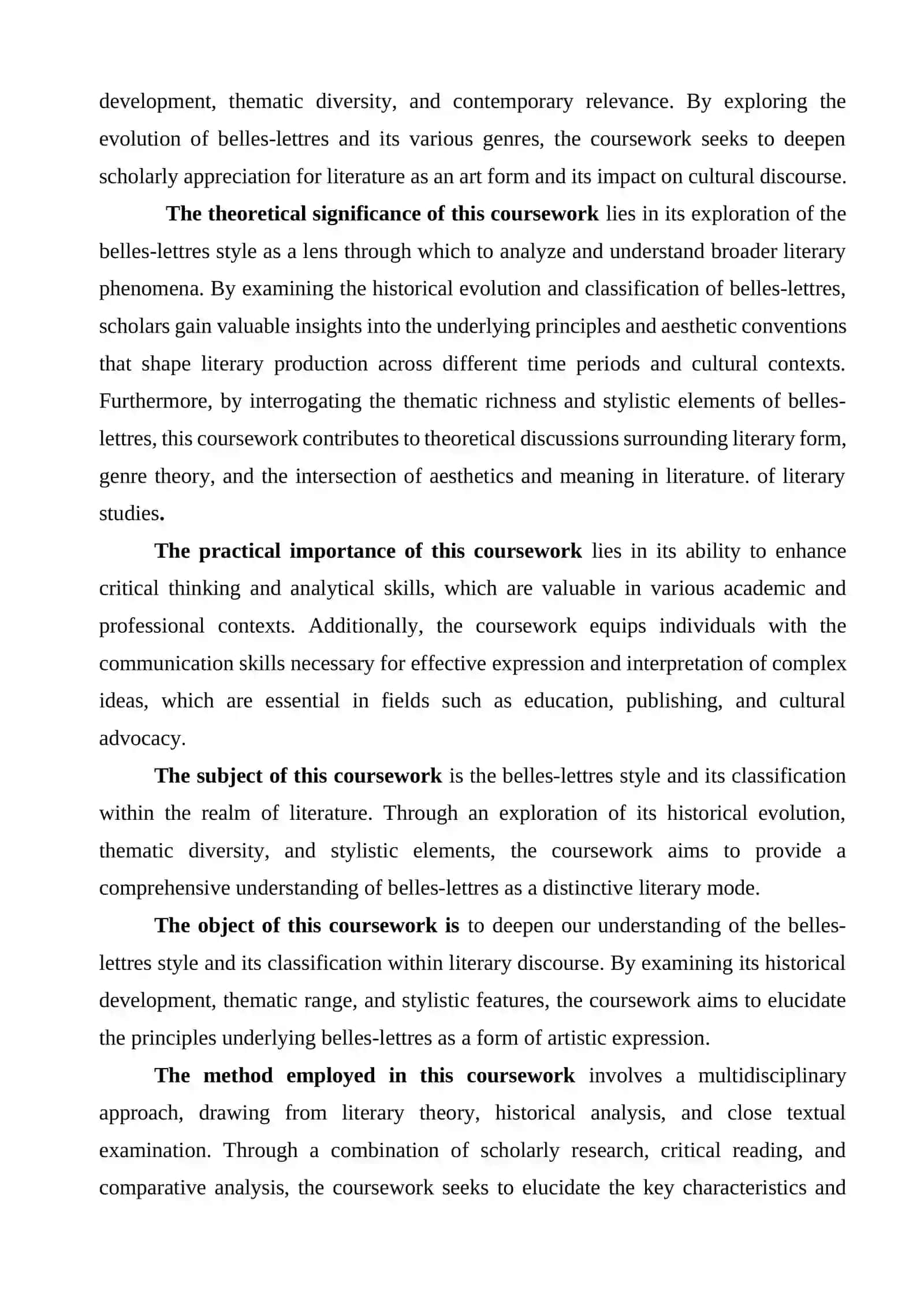 COURSE PAPER: THE BELLES-LETTERS STYLE AND ITS CLASSIFICATION 4