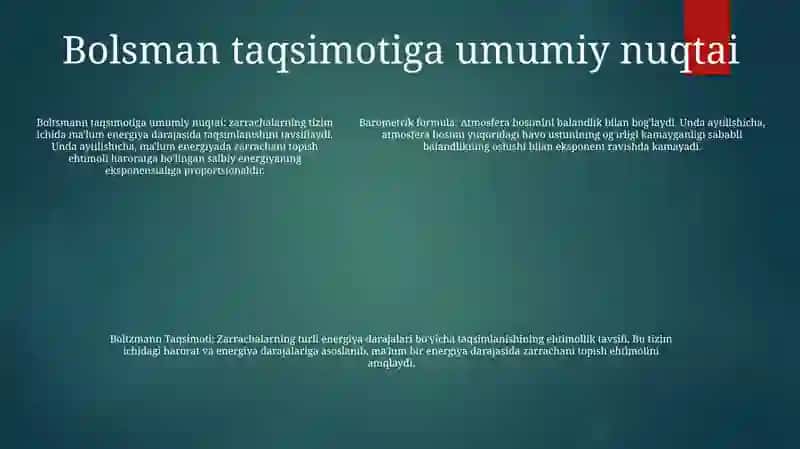 Barometrik Formula. Bolsman Taqsimoti 4