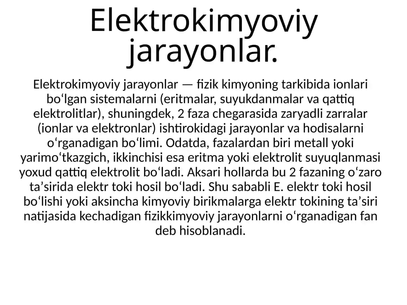 Elektrokimyoviy eritma va suyuqlanmslarda boradigan jarayonlar 4