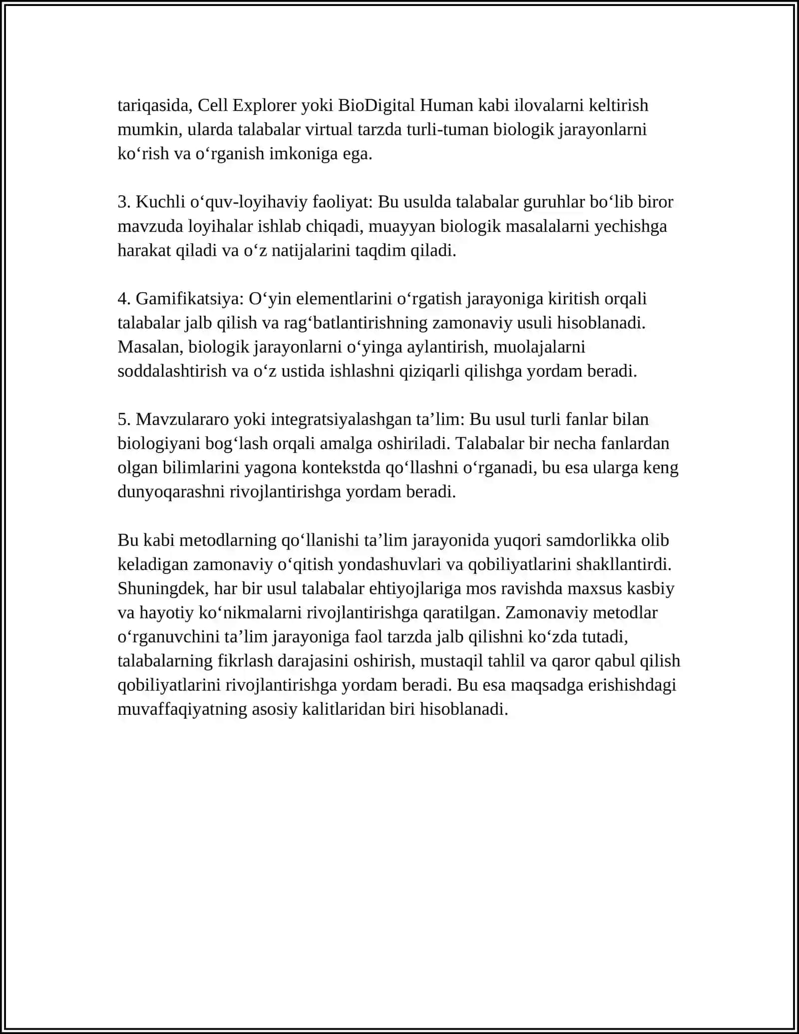 BIOLOGIYADA ZAMONAVIY O‘QITISH METODLARINING TASNIFI 4