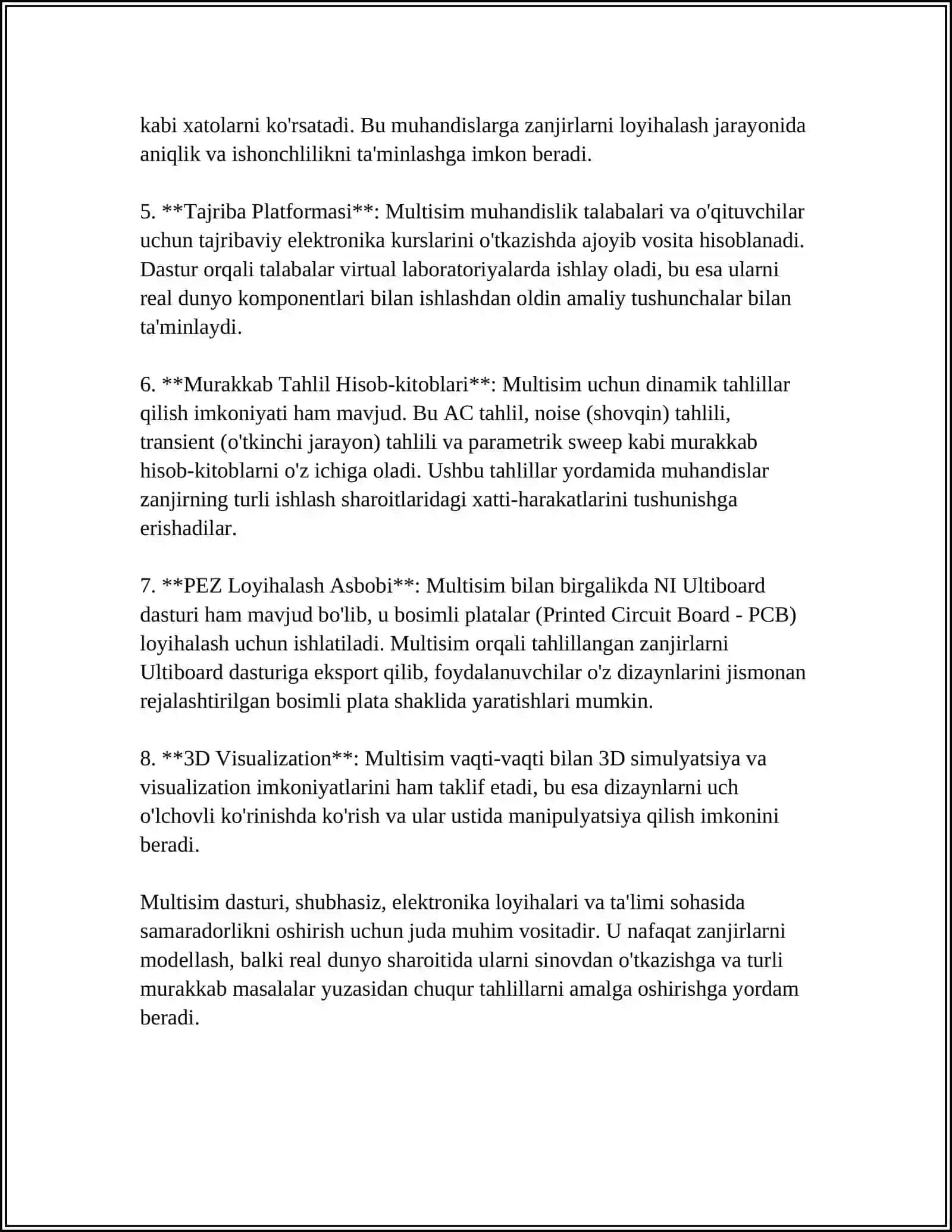 MULTISIM AVTOMATLASHTIRILGAN LOYIHALASH TIZIMINING MAQSADI VA VAZIFALARI 4
