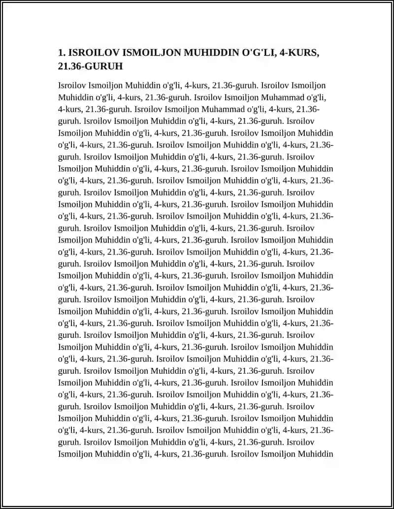 ISROILOV ISMOILJON MUHIDDIN O'G'LI, 4-KURS, 21.36-GURUH 4