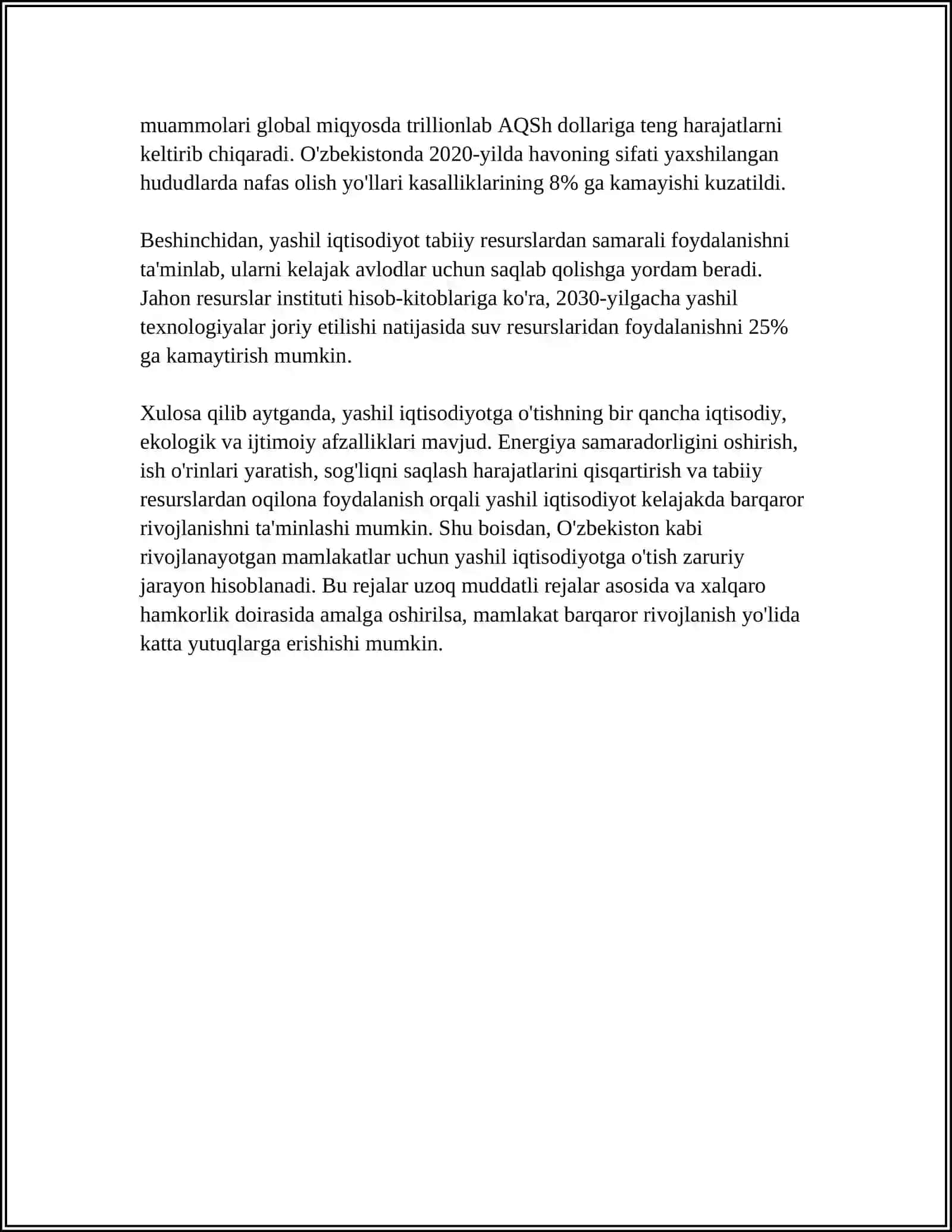 YASHIL ITISODIYOTNING ÒZBEKISTONDAGI ÒRNI 4