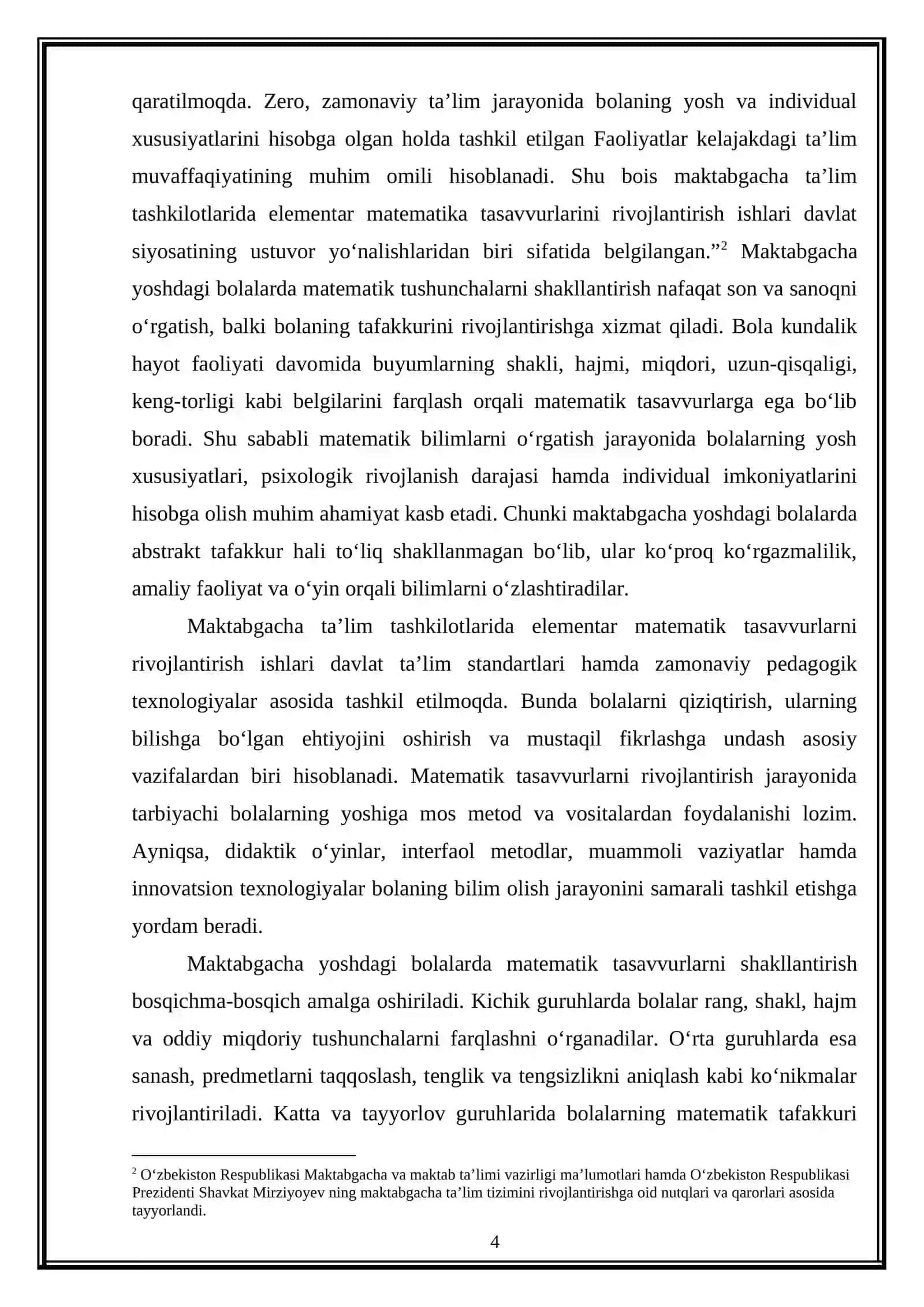 Maktabgacha ta'lim tashkilotlarining har xil yosh guruhlarida elementar matematika tasavvurlarni rivojlantirishga oid ishlarni tashkil qilish 4