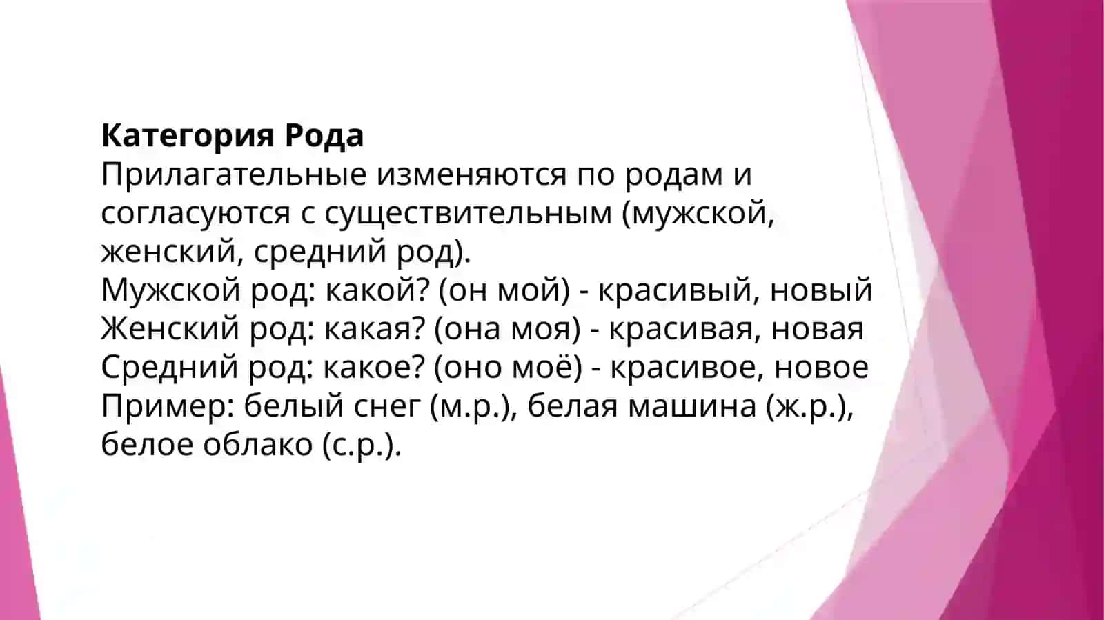 Категории рода числа и падежа русских прилагательных 4