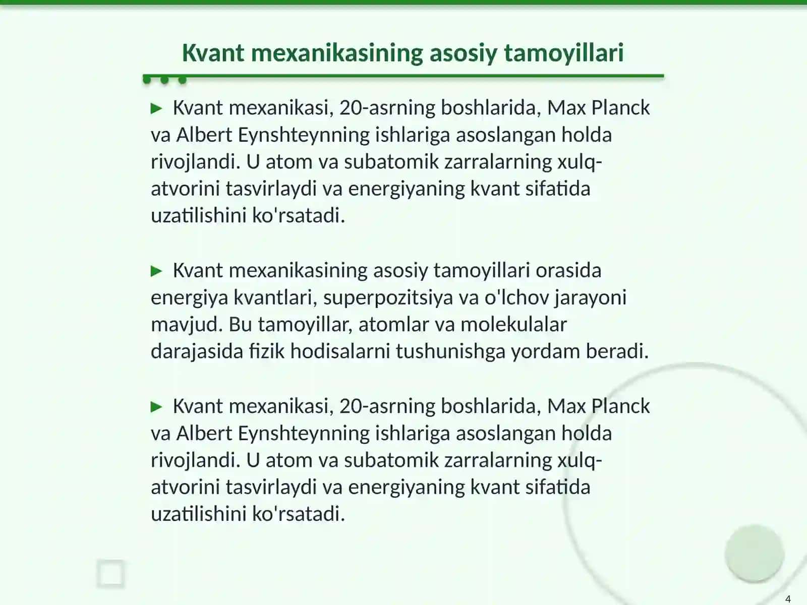 Atom tuzulishi nazariyasi va kvant mexanikasi 4