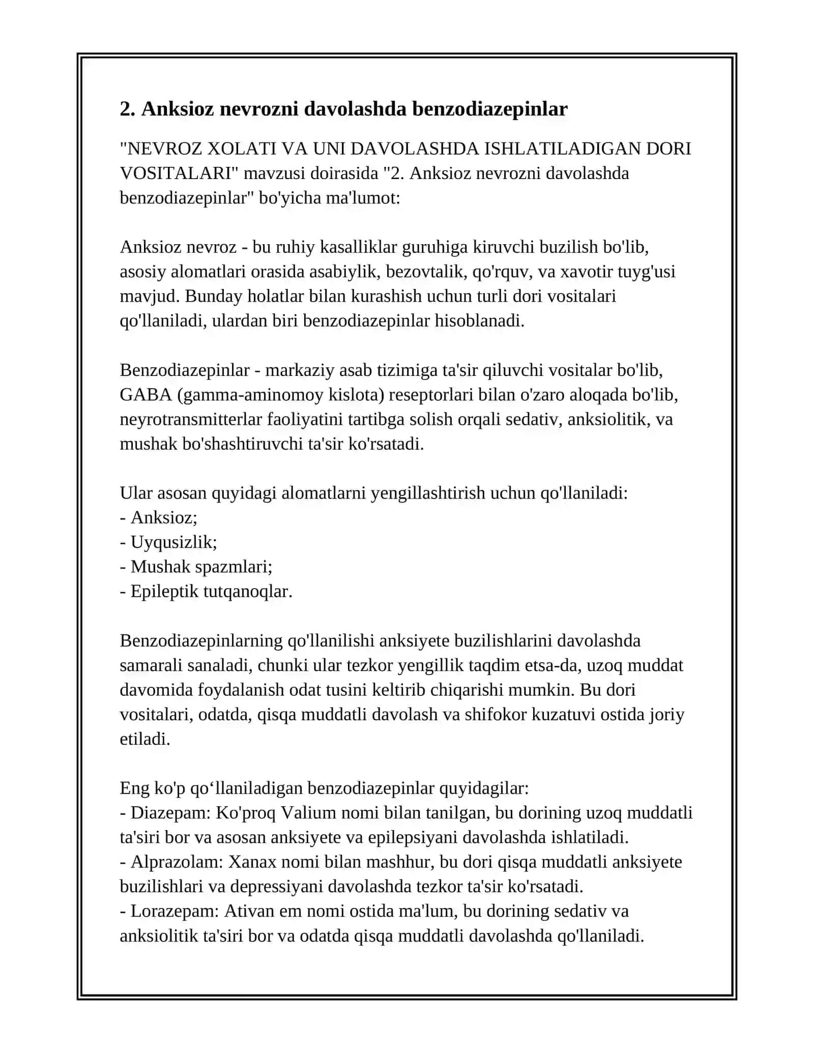 NEVROZ XOLATI VA UNI DAVOLASHDA ISHLATILADIGAN DORI VOSITALARI 4