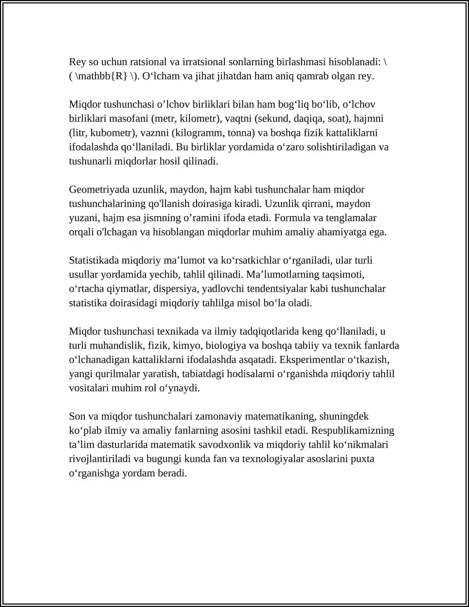 PISA XALQARO TADQIQOTINING FIZIK SAVODXONLIK YOʻNALISHI BOʻYICHA MIQDORLAR MAZMUN SOHASIGA DOIR TOPSHIRIQLAR TAHLILI 4