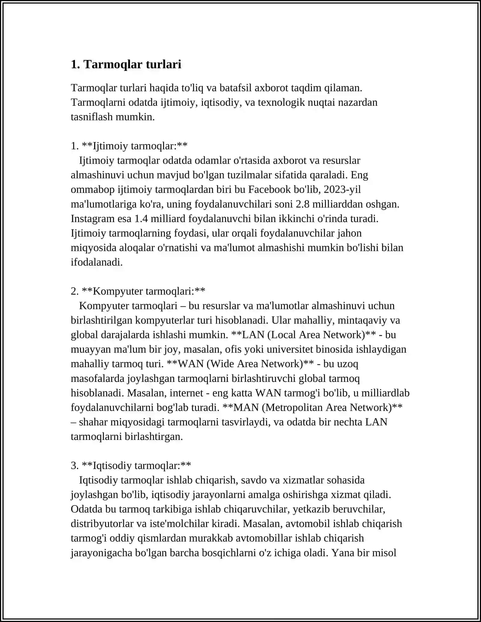 TARMOQ TOPOLOGIYASI. LOKAL TARMOQ ORQALI AXBOROTLAR ALMASHISH 4