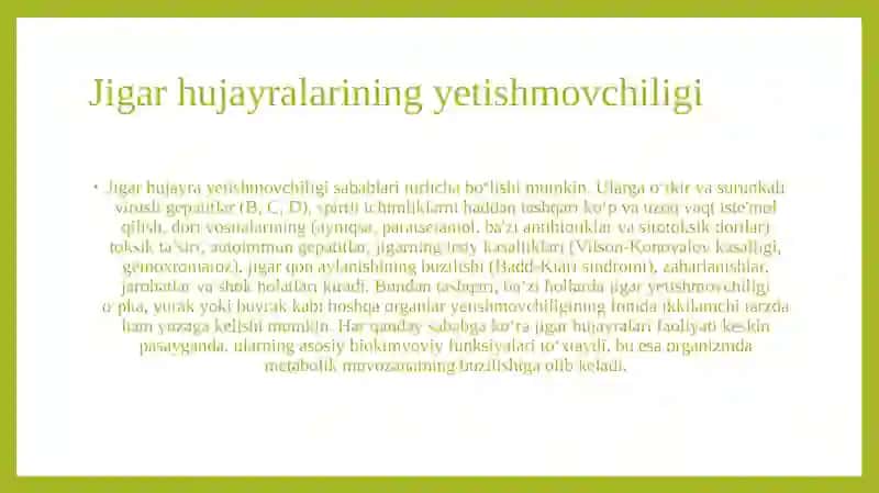 Jigar-hujayra yetishmovchiligi va jigar komasi vujudga kelishining tashxisi 4