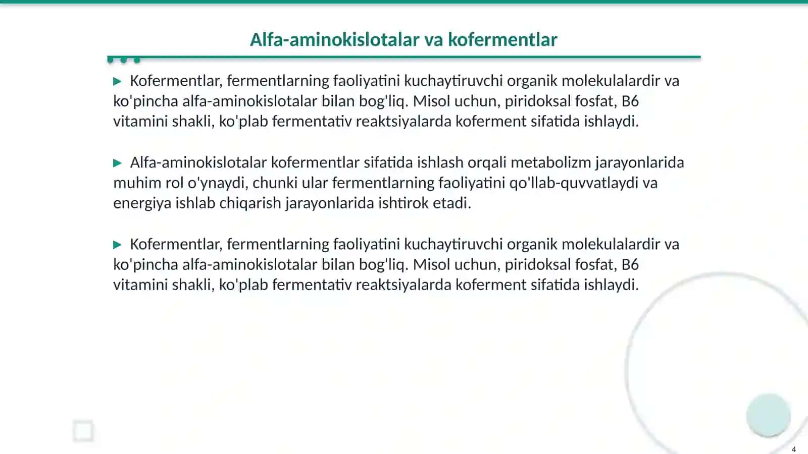 Alfa-Aminokislotalar - kofermentlar, gormonlar va vitaminlarning tarkibiy qismi sifatida 4