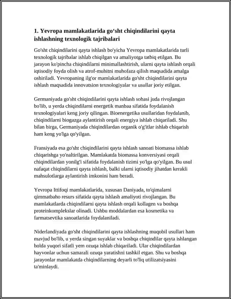 GO‘SHT CHIQINDILARINI QAYTA ISHLASH BO‘YICHA XORIJIY TAJRIBALARNI O‘RGANISH 4