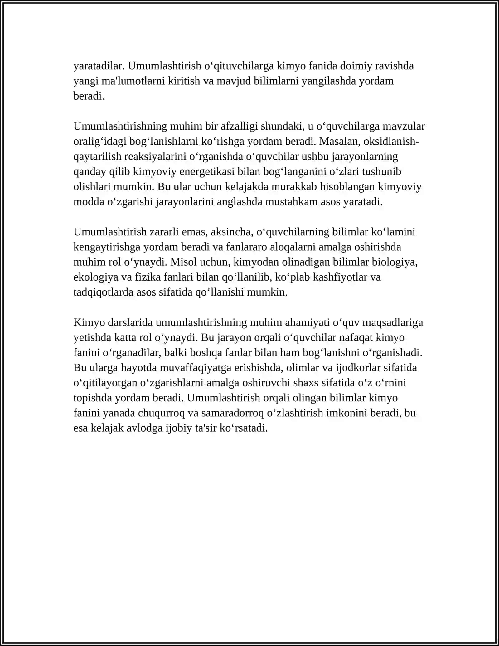 KIMYO DARSLARIDA UMUMLASHTIRISHNI OLIB BORISH METODIKASI 4