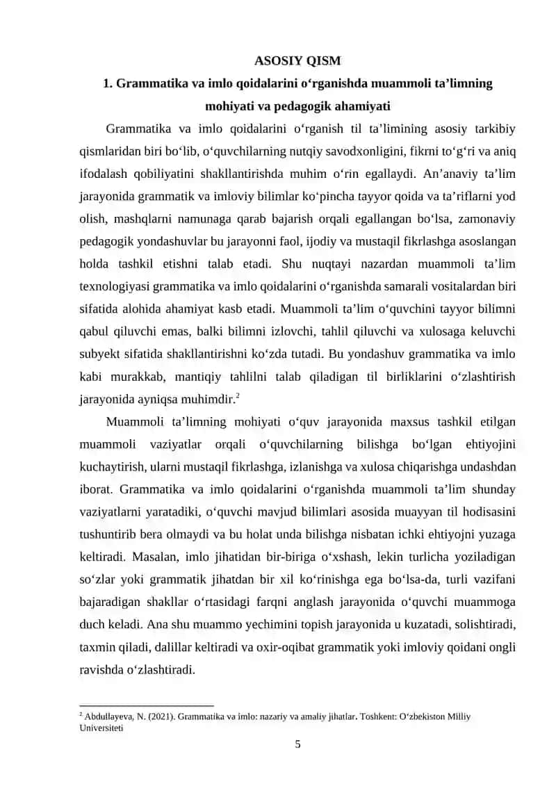 Grammatika va imlo qoidalari oʻrganish jarayonida muammoli taʼlim elementlaridan  foydalanish 4