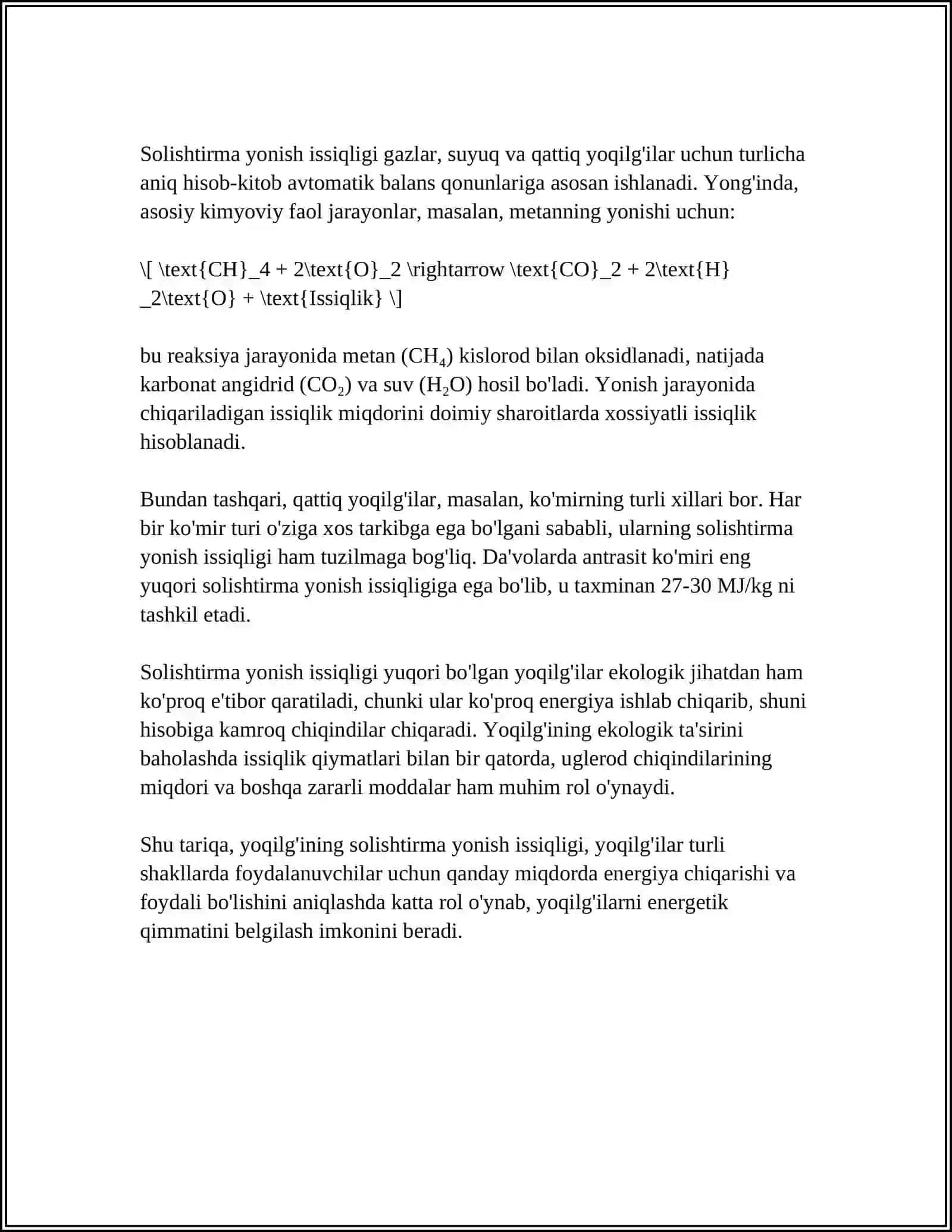 Yoqilg'ining solishtirma yonish issiqligining ta'rifi va birliklari 4