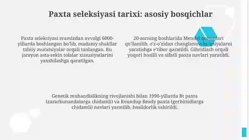 Paxta seleksiyasining paydo bo'lishi va rivojlanishi(gʻoʻza misolida) 4