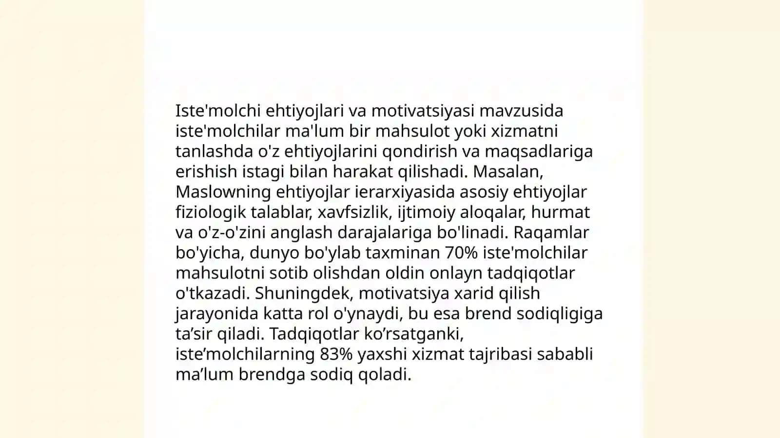 Isteʼmolchi xulqi nazariyasining asosiy xolati 4