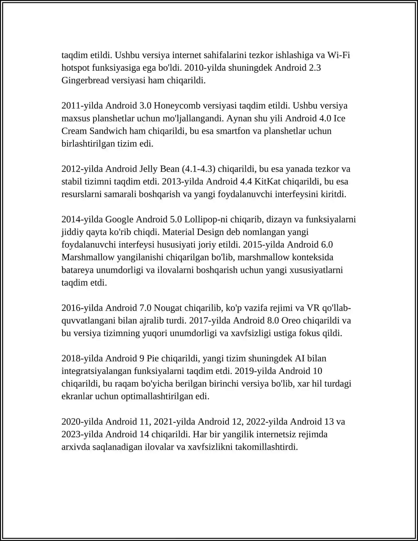 MUSTAQIL ISH Mavzu: ANDROID MOBIL OPERATSION TIZIMI 4