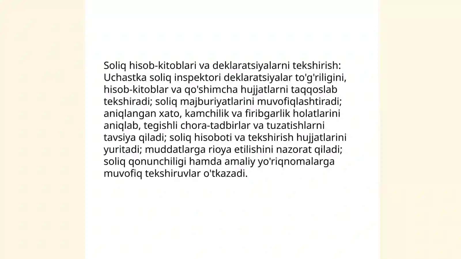 Uchastka soliq inspektorining majburiyatlari 4