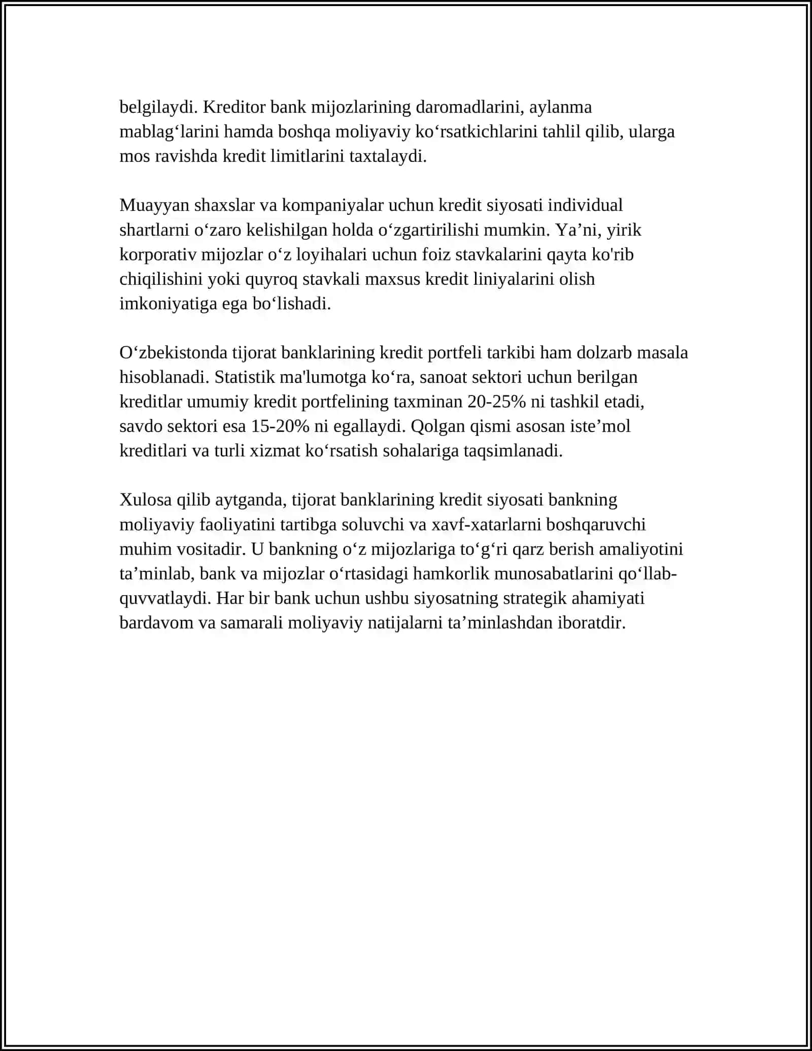 TIJORAT BANKLARINING KREDIT SIYOSATI 4