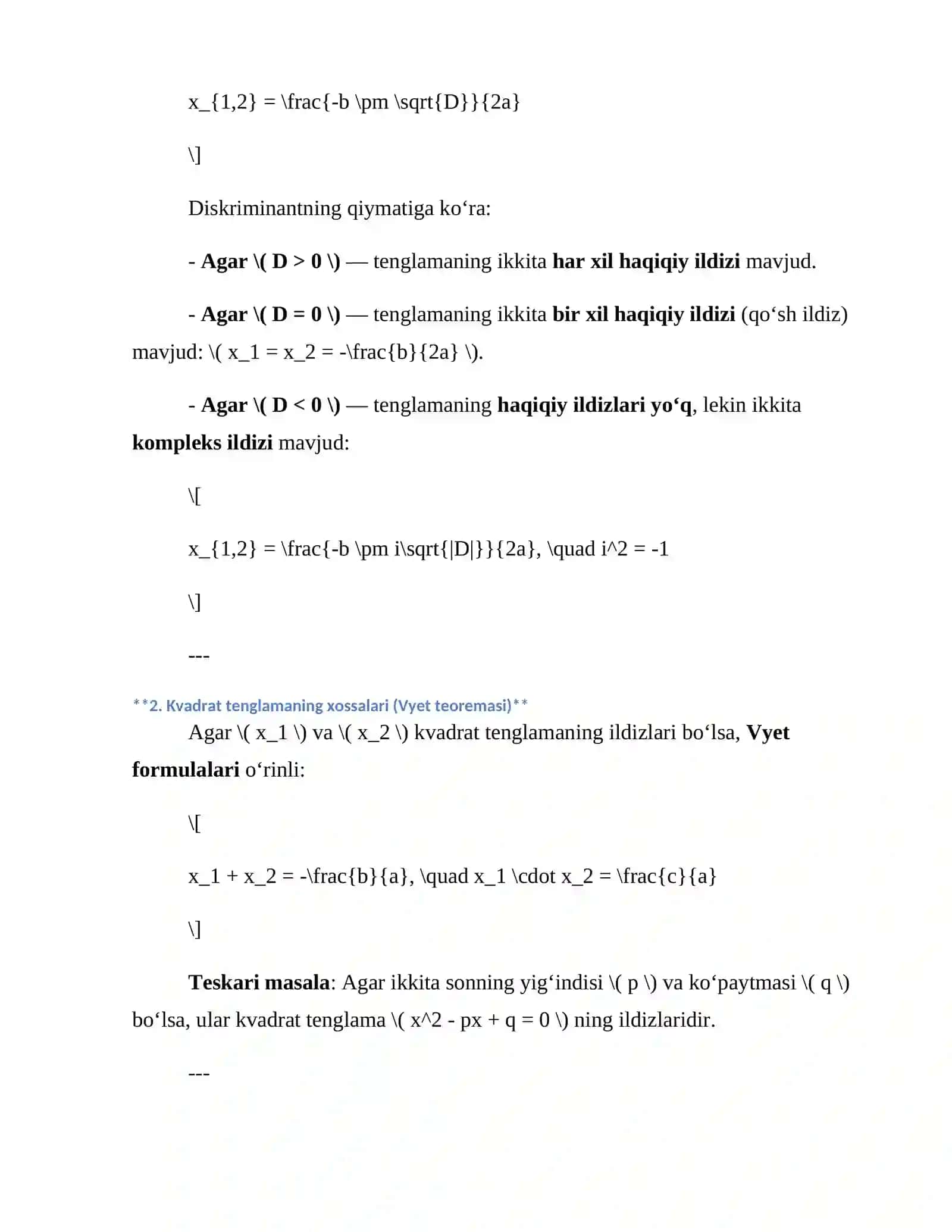 Oliy Matematika Kvadrat Tenglama 4