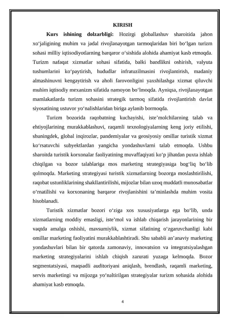 TURISTIK XIZMATLAR BOZORIDA MARKETING STRATEGIYASINI ISHLAB CHIQISH USULLARI 4