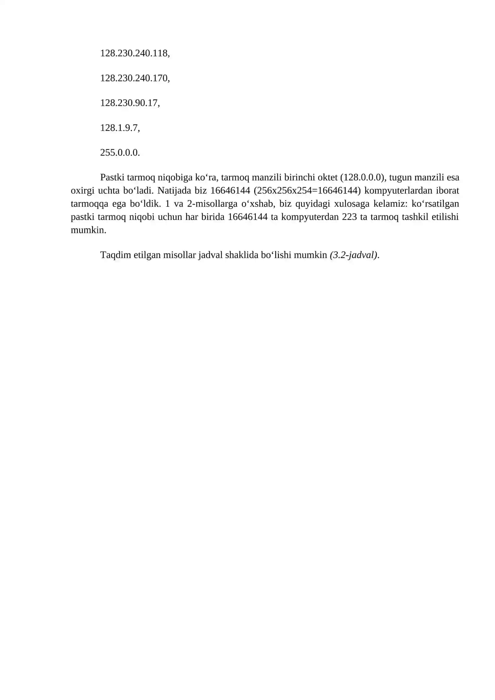 Amaliy mashg‘ulot № 3. Tarmoqda manzillik tamoyillari. Sinfli manzillash va tarmoq osti manzillarga taqsimlash 4