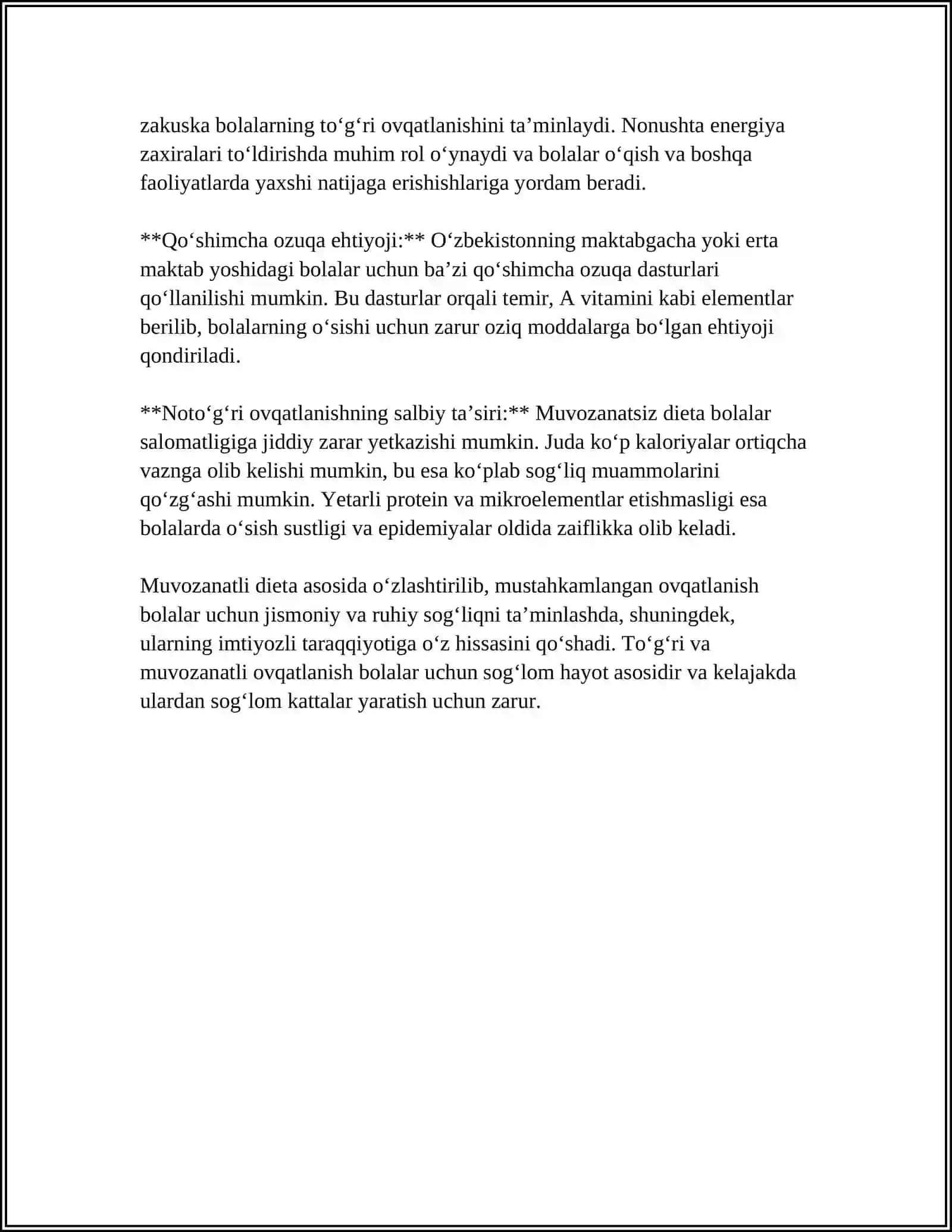 BOLALAR VA OʻSMIRLARNING OVQATLANISH TARTIBI VA UNI TASHKIL ETISH 4