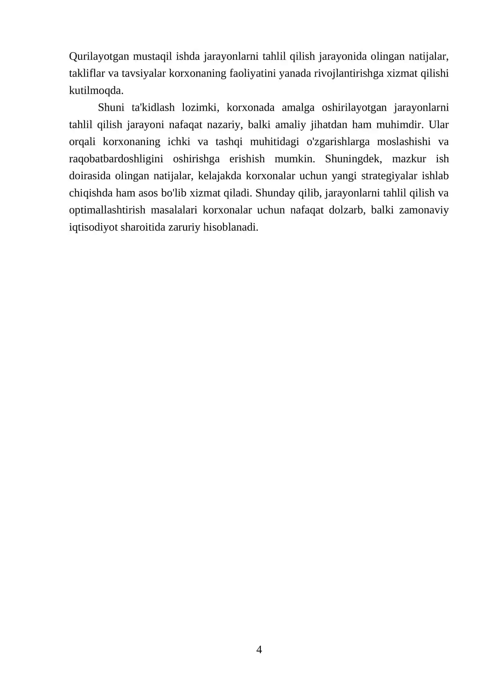Korxonada amalga oshirilayotgan jarayonlar bilan bog'liq holatni tahlil qilish 4