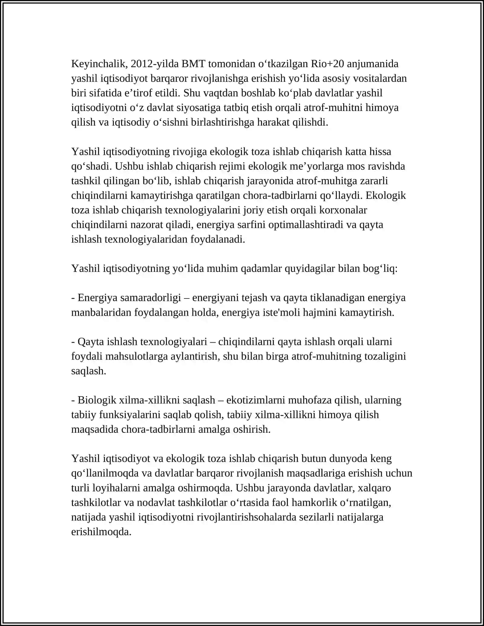 Yashil Iqtisodiyotning Asoslari va Ekologik Toza Ishlab Chiqarish 4